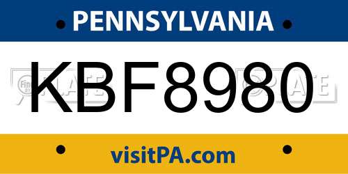 KBF8980 Pennsylvania License Plate