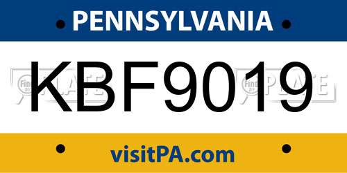 KBF9019 Pennsylvania License Plate