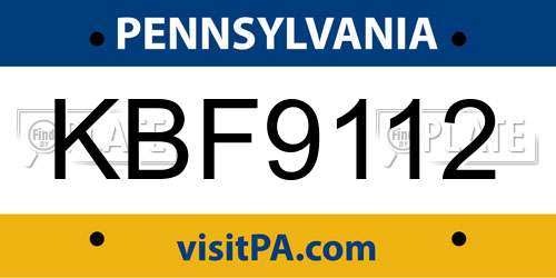 KBF9112 Pennsylvania License Plate