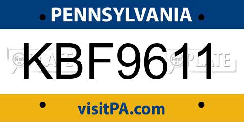 KBF9611 Pennsylvania License Plate