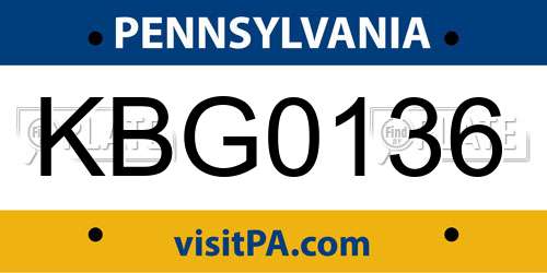 KBG0136 Pennsylvania License Plate