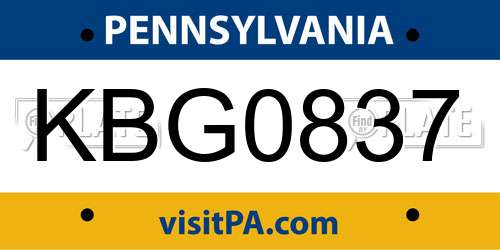 KBG0837 Pennsylvania License Plate
