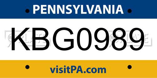 KBG0989 Pennsylvania License Plate