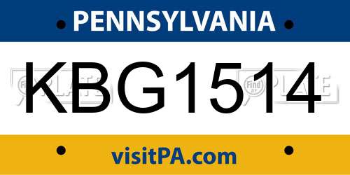 KBG1514 Pennsylvania License Plate