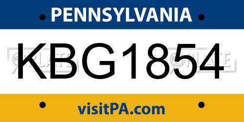 KBG1854 Pennsylvania License Plate