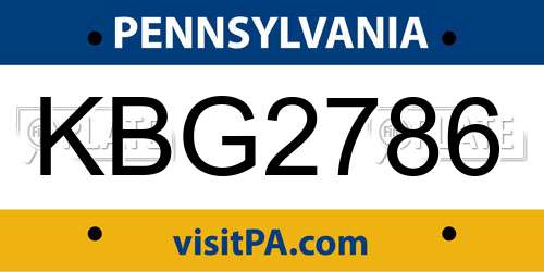 KBG2786 Pennsylvania License Plate