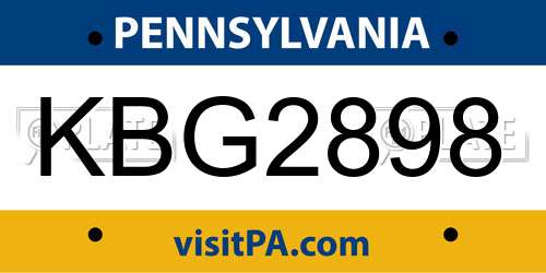 KBG2898 Pennsylvania License Plate