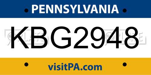 KBG2948 Pennsylvania License Plate