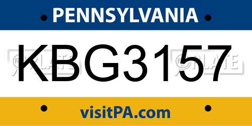 KBG3157 Pennsylvania License Plate