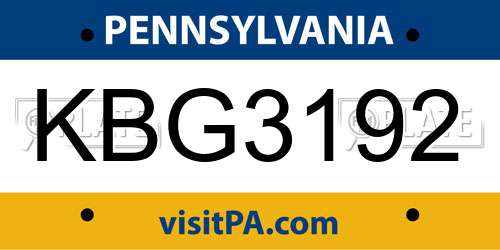 KBG3192 Pennsylvania License Plate