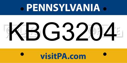 KBG3204 Pennsylvania License Plate