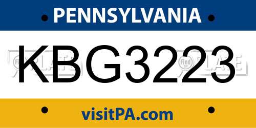 KBG3223 Pennsylvania License Plate