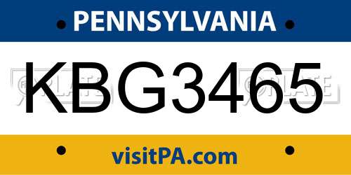 KBG3465 Pennsylvania License Plate