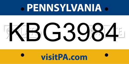 KBG3984 Pennsylvania License Plate