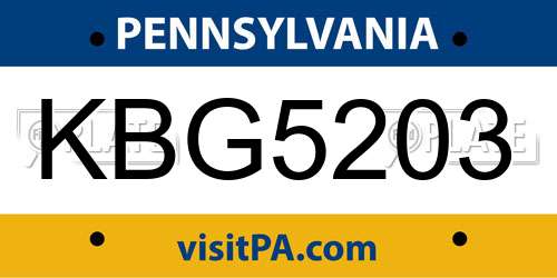 KBG5203 Pennsylvania License Plate