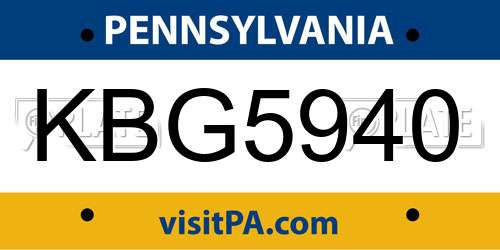 KBG5940 Pennsylvania License Plate