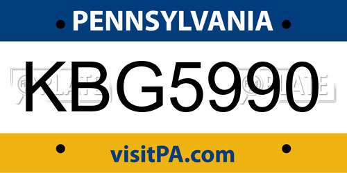 KBG5990 Pennsylvania License Plate