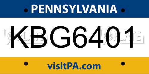 KBG6401 Pennsylvania License Plate
