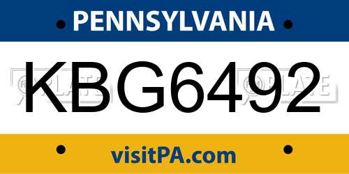 KBG6492 Pennsylvania License Plate