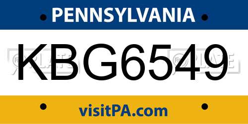 KBG6549 Pennsylvania License Plate