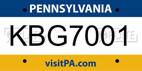 KBG7001 Pennsylvania License Plate