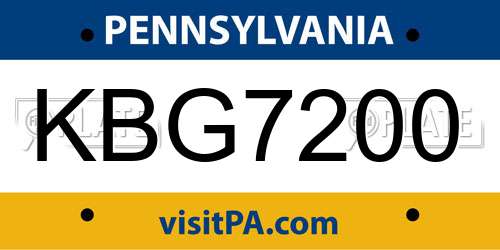 KBG7200 Pennsylvania License Plate