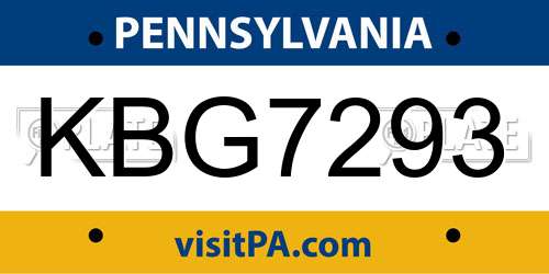 KBG7293 Pennsylvania License Plate