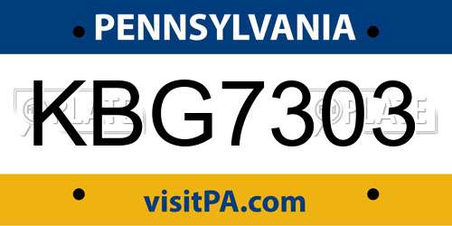 KBG7303 Pennsylvania License Plate
