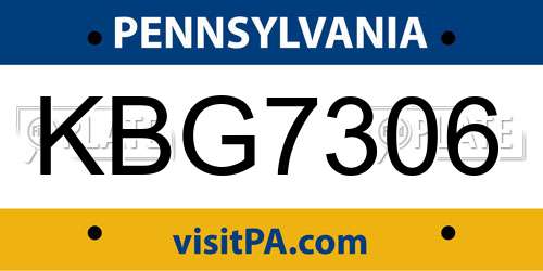 KBG7306 Pennsylvania License Plate