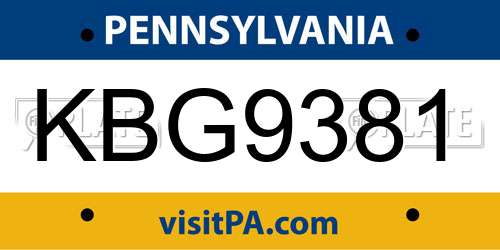 KBG9381 Pennsylvania License Plate