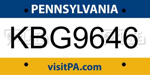 KBG9646 Pennsylvania License Plate