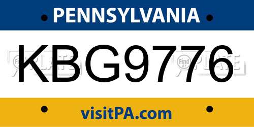 KBG9776 Pennsylvania License Plate