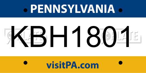 KBH1801 Pennsylvania License Plate
