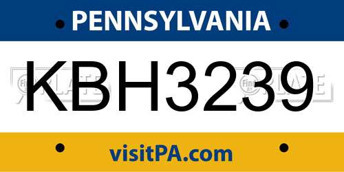 KBH3239 Pennsylvania License Plate