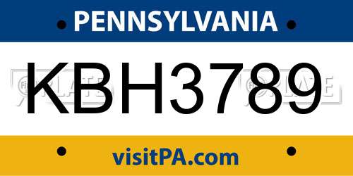 KBH3789 Pennsylvania License Plate