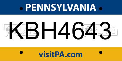 KBH4643 Pennsylvania License Plate