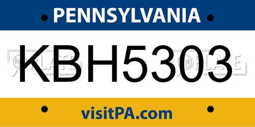 KBH5303 Pennsylvania License Plate