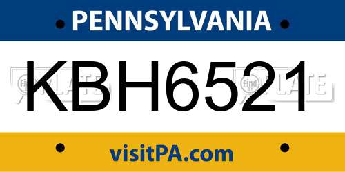 KBH6521 Pennsylvania License Plate