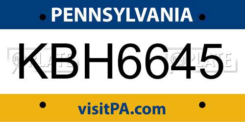 KBH6645 Pennsylvania License Plate