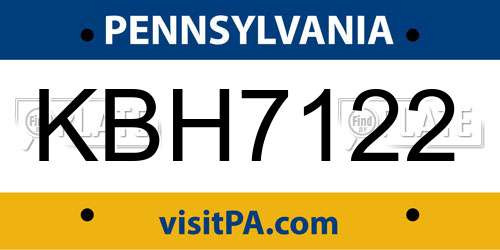 KBH7122 Pennsylvania License Plate