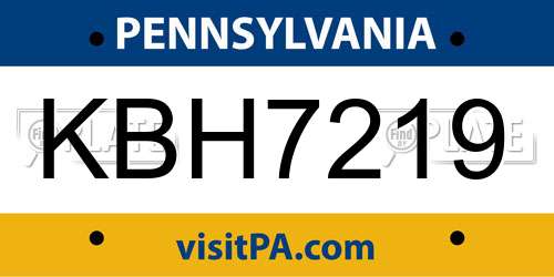 KBH7219 Pennsylvania License Plate