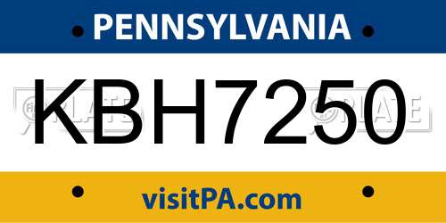 KBH7250 Pennsylvania License Plate