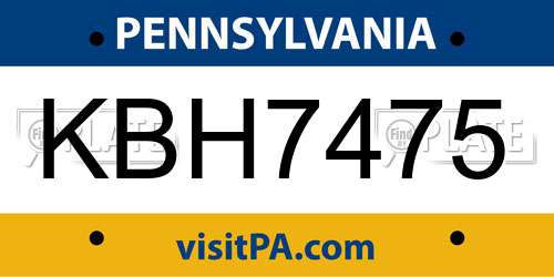 KBH7475 Pennsylvania License Plate