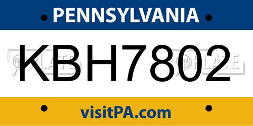 KBH7802 Pennsylvania License Plate