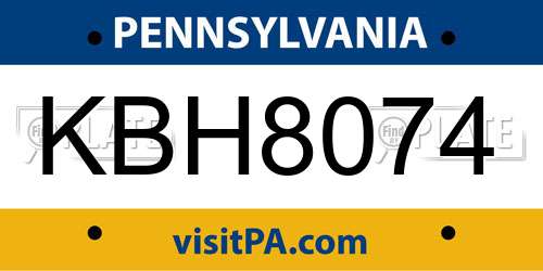 KBH8074 Pennsylvania License Plate