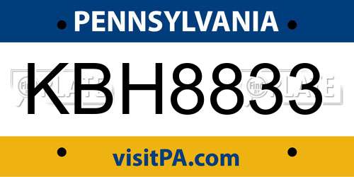 KBH8833 Pennsylvania License Plate