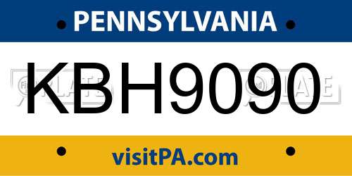 KBH9090 Pennsylvania License Plate