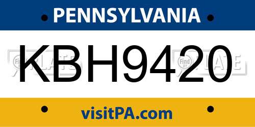 KBH9420 Pennsylvania License Plate