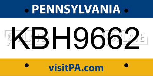 KBH9662 Pennsylvania License Plate