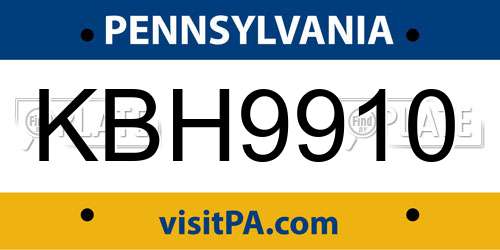 KBH9910 Pennsylvania License Plate